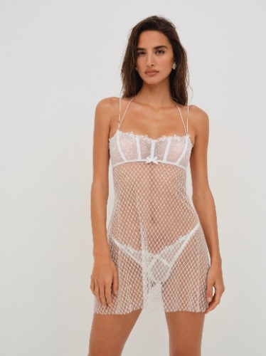 Ellery Glitter Slip Dress — White