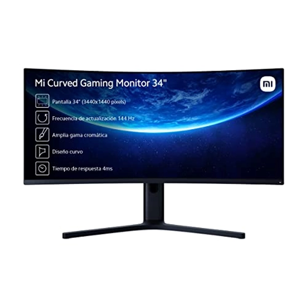 Xiaomi Mi Curved Gaming Monitor 34" - Monitor gaming de 34" WQHD (3440x1440, UHD, 144Hz, 4ms, 300 cd/m², HDMI 2.0x2, Puerto DP1.4x2, 21:9, AMD FreeSync), negro (Versión ES + 3 años de garantía)