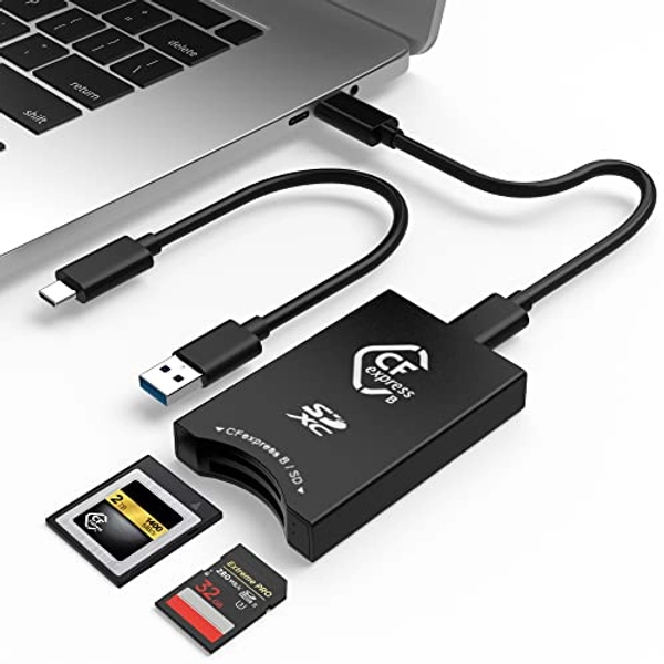 Lector de Tarjetas CFexpress/SD USB C, Adaptador de Lector de Tarjetas CFexpress Tipo B de Doble Ranura USB 3.2(10Gbps) Compatible con Android/Windows/Mac OS/Linux, con Cable USB C a USB C/USB A.