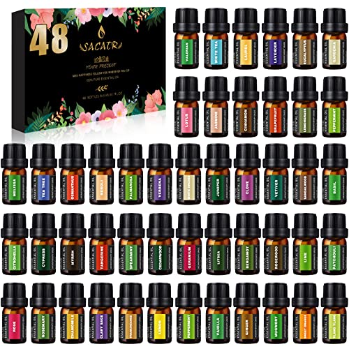 48 Essential Oils Set - Essential Oils, Super Multi-Scents for Humidifier, Diffuser, Massage, Candle Making, Lavender, Sweet Orange, Tea Tree, Eucalyptus and More