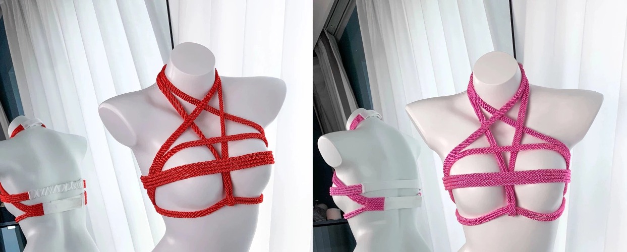 Soul Snatch | Pentagram Rope Harness Bra - Red five-pointed star + bondage belt (bust 75-90)