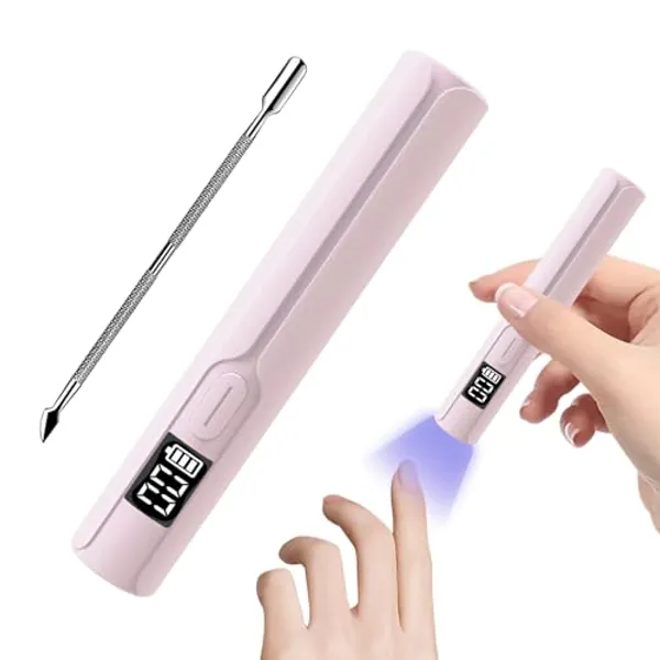 Asimebesty Mini U V Lamp for Gel Nails, Portable LED Nail Lamp 3W, Rechargeable USB UV Light Flash Cure Nail Dryer with 2 Timers, LED Screen, Handhled LED UV Nail Lamp for Curing Gel Nail Polish, Pink