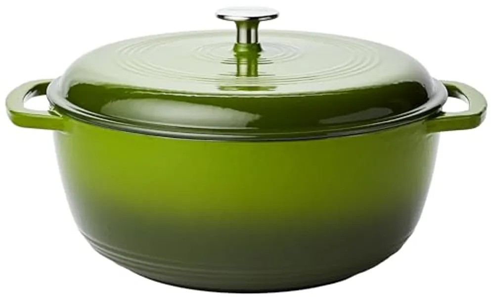 Amazon Basics Enameled Cast Iron Covered Round Dutch Oven, 7 L, Green