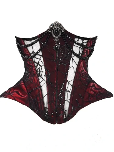 [$54.75]Victorian Goth Spiderweb Lace Wine Red Vampire Boned Corset