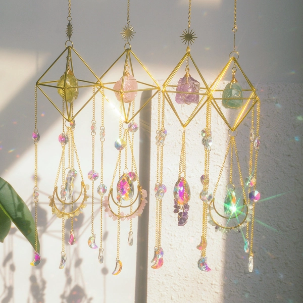 Suncatcher Crystal Hanging, Sun Catcher Christmas Gift for Her, Boho Decor, Amethyst Suncatcher, Rainbow Maker, Rose Quartz Gemstone Crystal