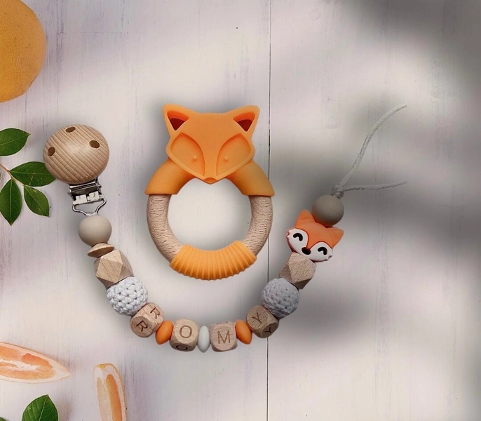 Personalized pacifier clip or fox set