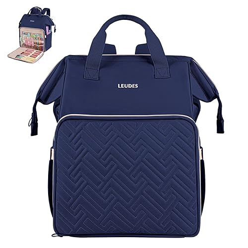 Leudes Knitting Bag Backpack, Yarn Storage Organizer Large Crochet Bag Tote Christmas Gift Yarn Holder Case for Carrying Projects, Knitting Needles (Navy Blue) - Navy Blue
