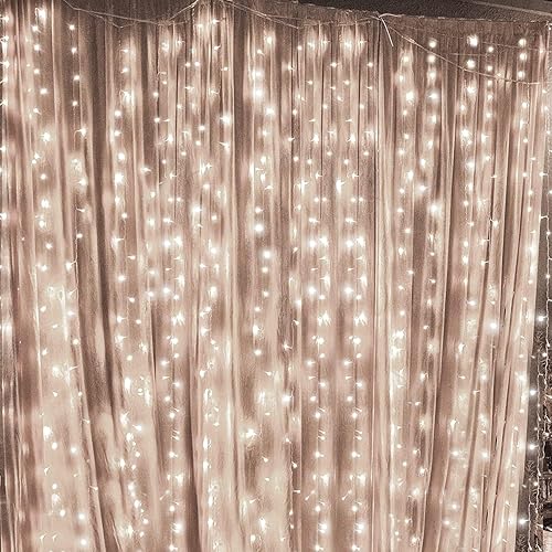 Twinkle Star 300 LED Window Fairy Curtain String Lights, 8 Modes Fairy Lights for Bedroom Wedding Party Home Garden Outdoor Indoor Wall Decorations, Cool White, 2 Pack - White - 300 LED-2PACK