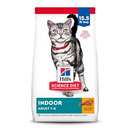 Hill's Science Diet Indoor, Adult 1-6, Easy Litter Box Cleanup, Dry Cat Food, Chicken Recipe, 15.5 lb Bag - Chicken - 15.5 Pound (Pack of 1)