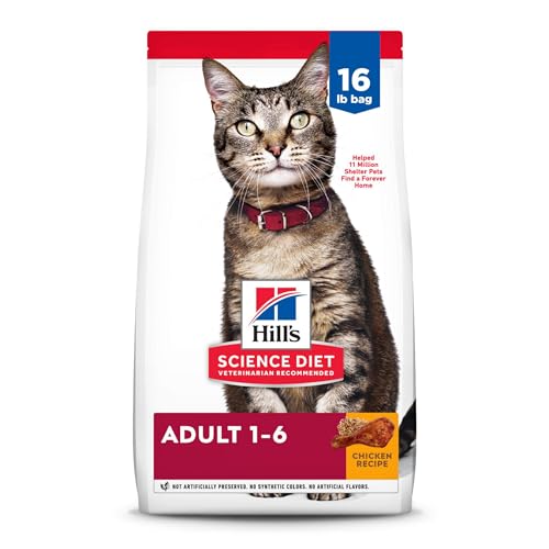 Hill's Science Diet Adult 1-6, Adult 1-6 Premium Nutrition, Dry Cat Food, Chicken Recipe, 16 lb Bag - Chicken - 16 Pound (Pack of 1)