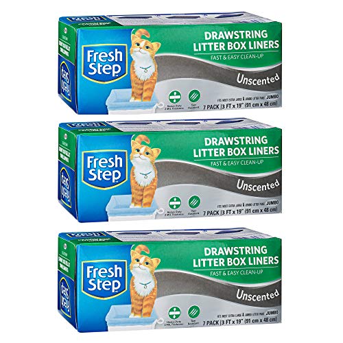 Fresh Step Drawstring Large Litter Box Liners | Heavy Duty Liners for Cat Litter Box | Scented & Unscented Available | Quick & Easy Cleanup, Unscented, Jumbo - 3 Pack - Jumbo - 1 Count (Pack of 3)