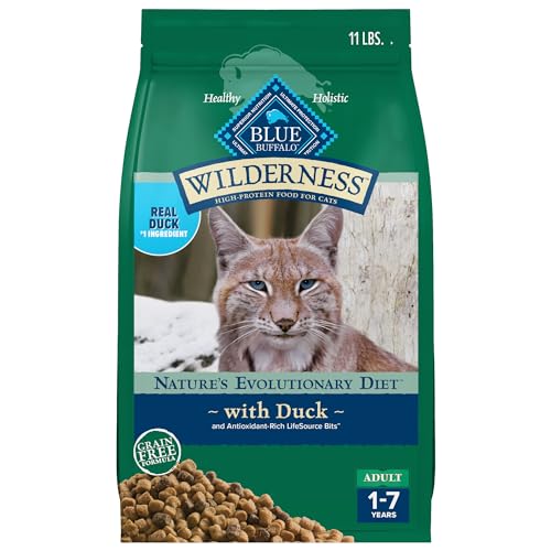 Blue Buffalo Wilderness Healthy Adult Dry Cat Food, Supports Health and Wellness, High-Protein & Grain-Free, Duck, 11-lb. Bag - Duck - 11 Pound (Pack of 1)