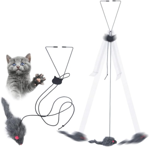 Kalimdor Interactive Cat Feather Toys,Retractable Cat Teaser Toy ，Hanging Interactive cat Toys for Indoor Cats Kitten Play Chase Exercise, Kitten Fun Mental Physical Exercise Kitten Toys (2 Pack) - 2 pack