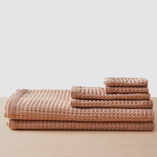 Mara Organic Waffle Bath Sheet Set | Set of 6 / Rose