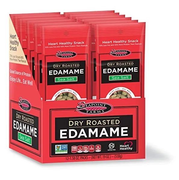 Seapoint Farms Dry Roasted Edamame, Sea Salt, Vegan, Gluten-Free, Kosher, and Non-GMO, Crunchy Snack for Healthy Snacking, 1.58 oz (Pack of 12) - Sea Salt - 1.58 Ounce (Pack of 12)