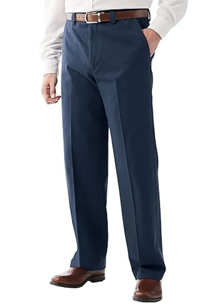 KingSize Men's Big & Tall Relaxed Fit Wrinkle-Free Expandable Waist Plain Front Pants - Tall - 60 40 - Navy