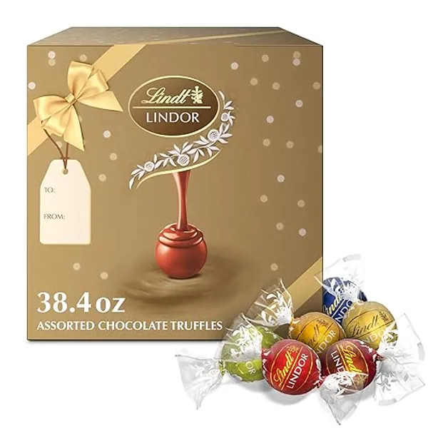 Lindt LINDOR Assorted Chocolate Truffles 90 Count Gift Box, Chocolate Candy with Smooth, Melting Truffle Center, 38.4 oz. Box - Assorted - 38.4 Ounce (Pack of 1)