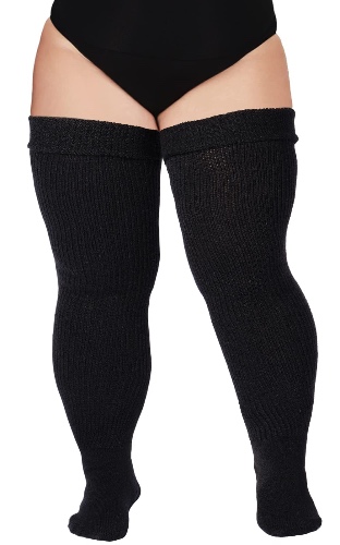 Plus Size Womens Thigh High Socks for Thick Thighs- Extra Long & Thick Over the Knee Stockings- Leg Warmer Boot Socks - Classic Black