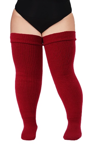 Plus Size Womens Thigh High Socks for Thick Thighs- Extra Long & Thick Over the Knee Stockings- Leg Warmer Boot Socks - Burgundy Wine