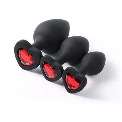 Lock Love 3Pcs Set Luxury Silicone Anal Plug Anal Sex Trainer 3PCS Silicone Jeweled Butt Plugs, Anal Butt Plug Sex Toys Kit for Starter Beginner Men Women Couples (Black) - Black