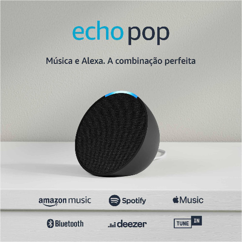 Echo Pop | Smart speaker compacto com som envolvente e Alexa | Cor Preta - Preto