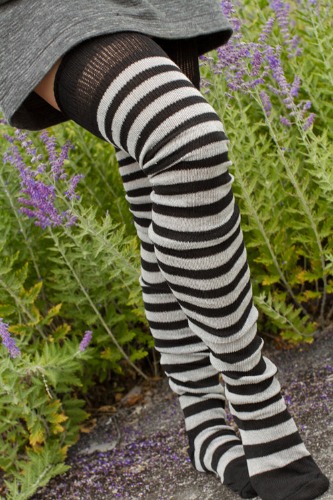 Super Stripes Longer Thigh High Socks | Black/Grey