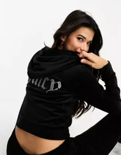 Juicy Couture velour zip through hoodie in black (part of a set)