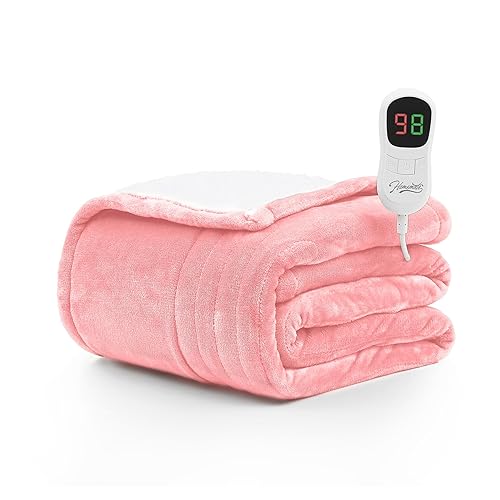 Homemate Heated Blanket Electric Throw - 50"x60" Heating Blanket Throw 1/2/4/6/8 Hours Auto-off 10 Heat Level Heat Blanket Over-heat Protection Flannel Sherpa Heater Blanket Electric ETL Certification - Pink - 50 Inch x 60 Inch