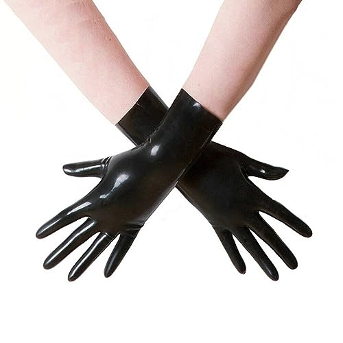Kangxinsheng Gants en Latex Noir pour Femmes et Hommes, Gants en Caoutchouc Naturel Costume de Cosplay Vêtements de Club de Fête - Noir,courte-l