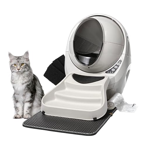 Litter-Robot 3 Core Bundle by Whisker (Beige) - Self-Cleaning Cat Litter Box, Includes Litter-Robot, Mat, Fence, Ramp, (25) Liners & (3) Carbon Filters, Complimentary 1-Year WhiskerCare Warranty - Beige