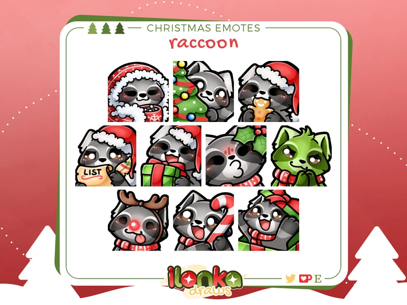 Raccoon | Christmas Twitch/Discord emotes (set of 10)