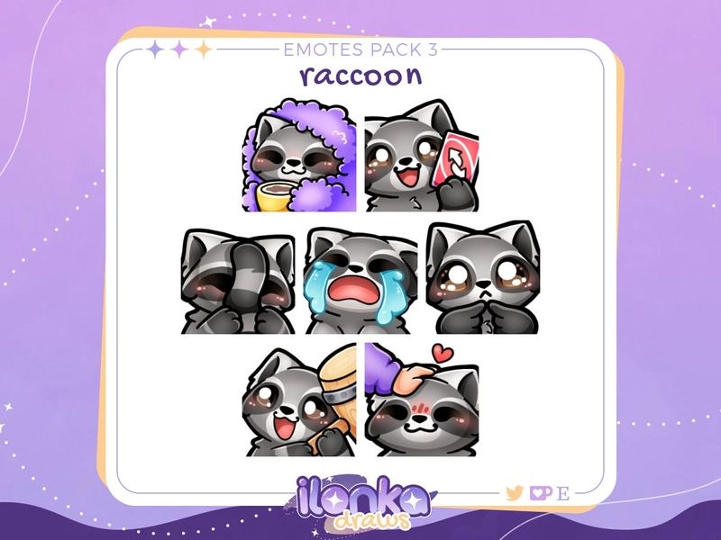 Raccoon | Twitch/Discord emotes pack 3 (set of 7)