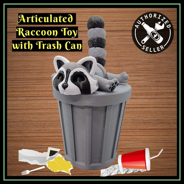 Articulated Raccoon Toy with Trash Can Fidget Sensory Flexi Play Set