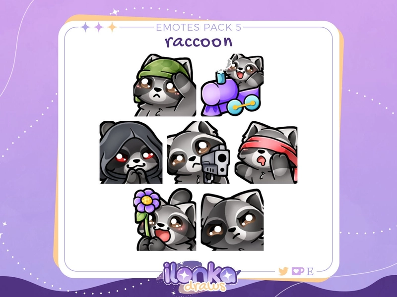 Raccoon | Twitch/Discord emotes pack 5 (set of 7)
