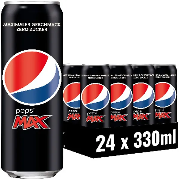 Pepsi Max, Das zuckerfreie Erfrischungsgetränk von Pepsi ohne Kalorien, Koffeinhaltige Cola in der Dose, 24 x 0,33l