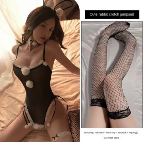 Sexy bunny cosplay with stockings
