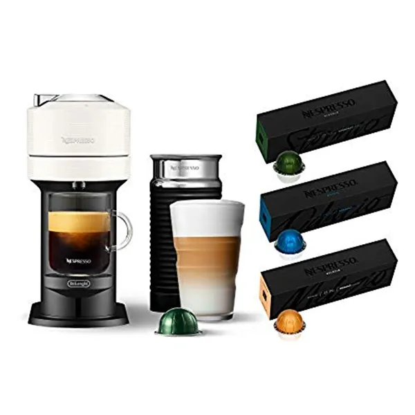 Nespresso Vertuo Next Coffee and Espresso Machine by De'Longhi, White w/Aeroccino Milk Frother, One Touch Brew, Single-Serve Coffee and Espresso Maker
