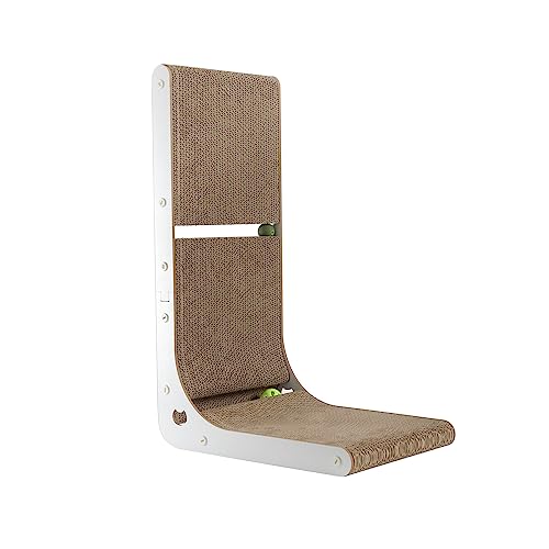 SMARTBEAN Cardboard Cat Scratcher, Vertical Cat Scratching Board, 23.6 Inch L-Shape Cat Scratch Pads with Built-in Catnip Toy Balls, Wall-Mount Cat Scratchers for Indoor Cats - L-Shape Cat Scratcher