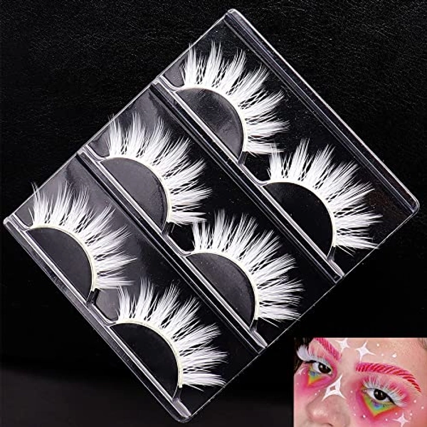 White Eyelashes Cosplay Lashes White False Eyelashes Thick Natural White Lashes Can Be Painted Easter Fake Eyelashes Halloween Costume Party Eye Lashes Tool Stage Performance (MQ1-15mm)