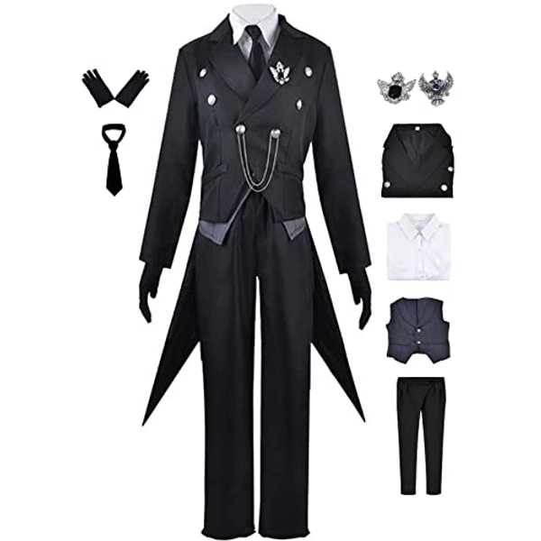 EROOLU Kuroshitsuji Sebastian Michaelis Cosplay Costume Wig Black Tuxedo Halloween Cosplay Set