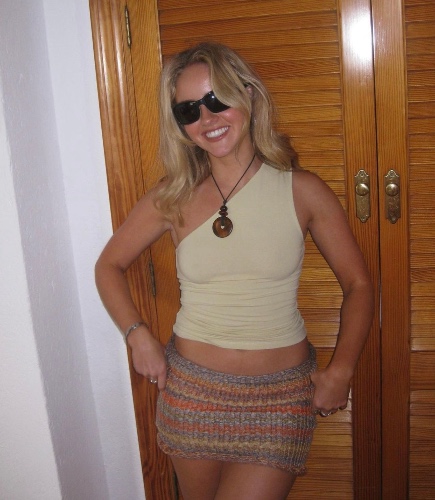 Handmade knitted mini skirt in orange, mustard yellow and grey | S