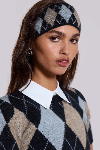 Clara Argyle Knit Headband | ONE SIZE / Black