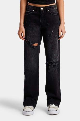 Relaxed Ripped Jeans With Distressing - Washed Black | 10