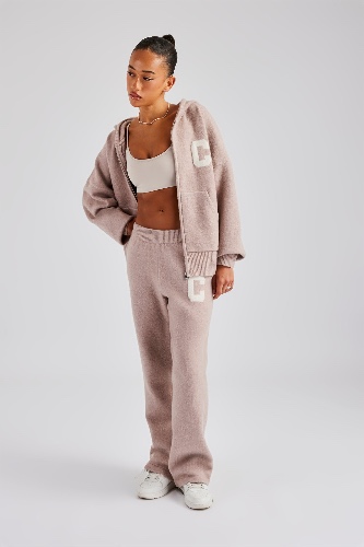 Hooded Zip Through Knitted Tracksuit - Pink | S / S