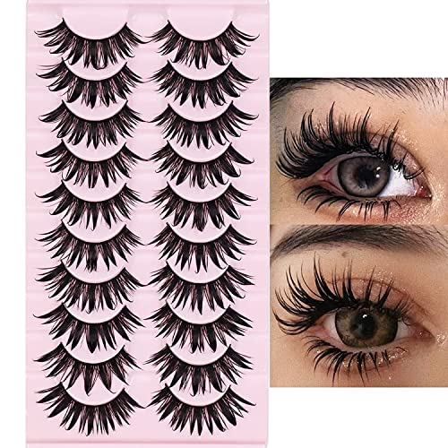 10 Pairs Manga Lashes Wet Look Japanese Style Cosplay Spiky Eyelashes Anime Lashes 16MM Wispy Thick Faux Mink Doll Eyelash Extension Look Like Individual Clusters by AUGENLI (02) - 02