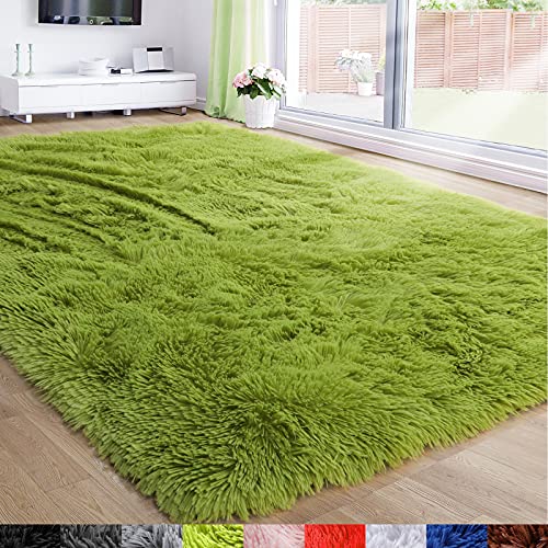 Grass Green Area Rug for Bedroom,4'X6',Fluffy Shag for Living Room,Furry Carpet for Kids Room,Shaggy Throw Rug for Nursery Room,Fuzzy Plush Rug,Green,Rectangle,Cute Room Decor for Baby - 4x6 Feet - Grass Green