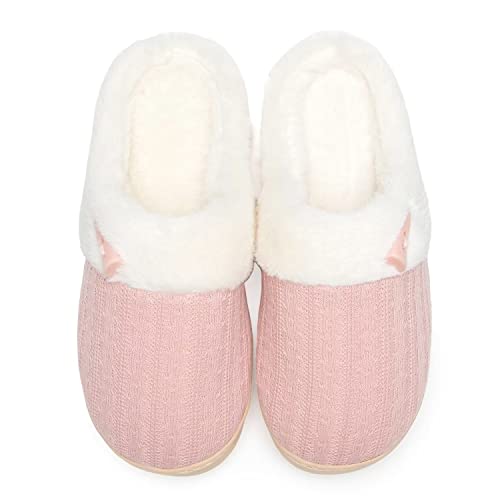 NineCiFun Women's Slip on Fuzzy House Slippers Memory Foam Slippers Scuff Outdoor Indoor Warm Plush Bedroom Shoes with Faux Fur Lining - 7-8 - Pink