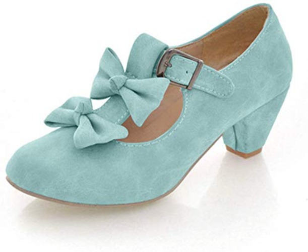 MFairy Woman's Low Heel Vintage Lolita Shoes Cute Bowknot Mary Jane Shoes - 7 - Blue