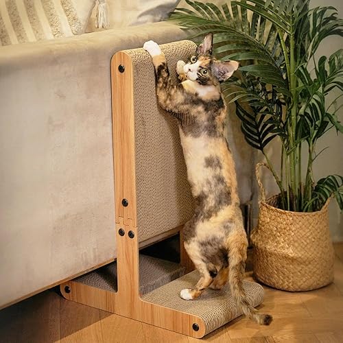 Nekosan Cat Scratcher, T-Shaped Cat Scratcher for Indoor Cats, Double-Sided Cat Furniture Protector, 23.6x16.9x9.6 inch Large, Cardboard Cat Scratcher with Ball Toy