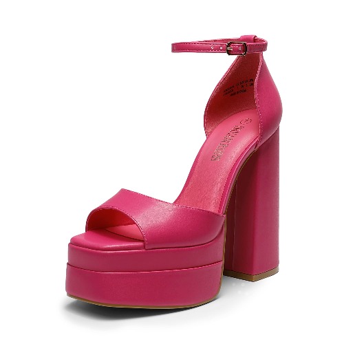 DREAM PAIRS High Heels Chunky Block Platform Heels for Women Ankle Strap Sexy Open Square Toe Heels Dressy Pumps Sandals - 6.5 Rose Red